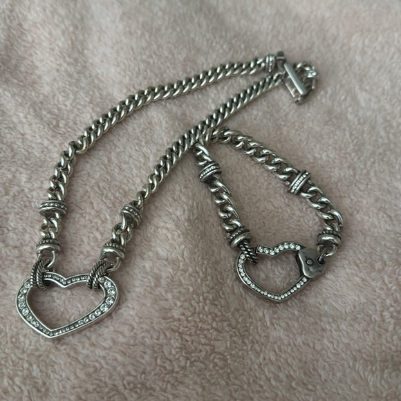 Retired Brighton Silver Heart Necklace and Bracelet Set
